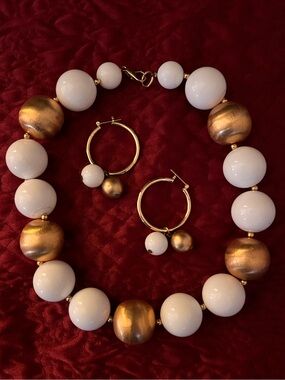 Vintage Mod Chunky Gumball Necklace & Hoop Earrings Set